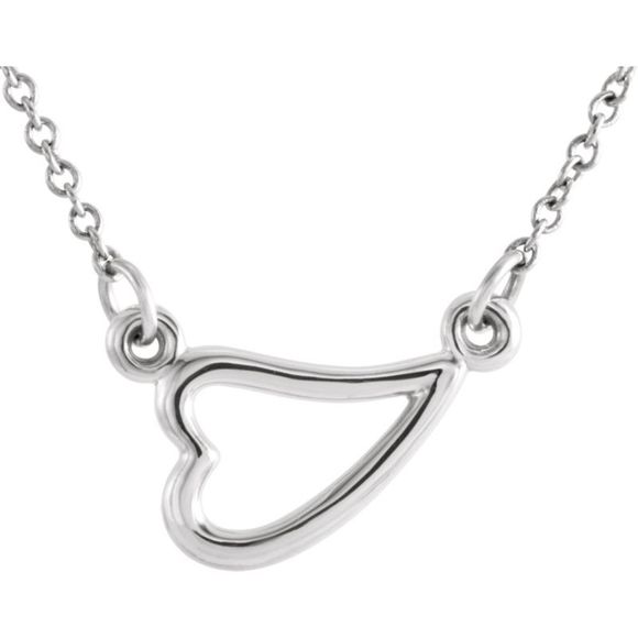 14k White Gold Small Sideways Heart Necklace 16-18 Inch